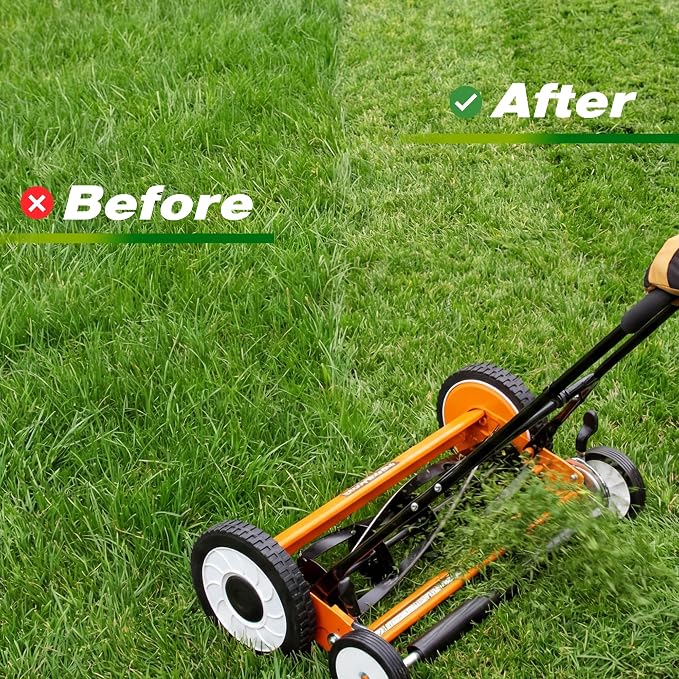 Walensee 18-Inch Manual Lawn Mower, 5-Blade Push Reel, 9 Heights | Precision-Ground Alloy-Steel Blades Deliver Clean Scissor-Like Cuts, While Manual Cordless Operation Keeps Lawn Care Quiet