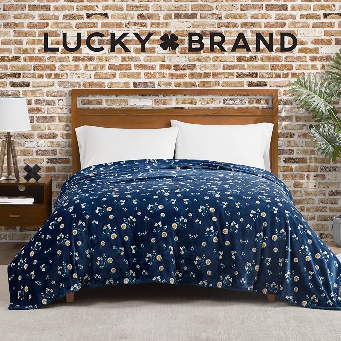 Lucky Brand Daisy Navy Blue Floral 66"X90" Cozy Plush Blanket - Premium Microfiber Throw for Luxurious Comfort and Style Twin/Twin XL Size
