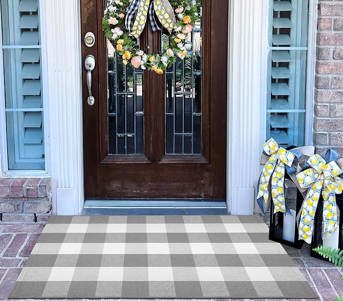 Buffalo Plaid Layered Doormat 27.5''X 43.3''Checkered Front Porch Rug Cotton Woven Washable Layering Doormat for Welcome Hello Door Mat Entryway Bedroom Living Room