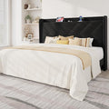 Allewie King Size Platform Bed Frame with Charging Station and Storage Shelf/Upholstered Velvet Wingback Headboard/Wooden Slats Support/No Box Spring Needed/Easy Assembly, Black