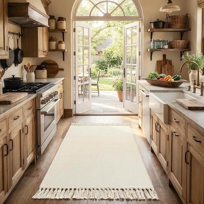 Collive Washable Area Rug 3' x 5', Modern Woven Kitchen Rugs, White/Beige Braided Rug Indoor Door Mat Throw Carpet for Entryway Living Room Nursery Mudroom Laundry Room