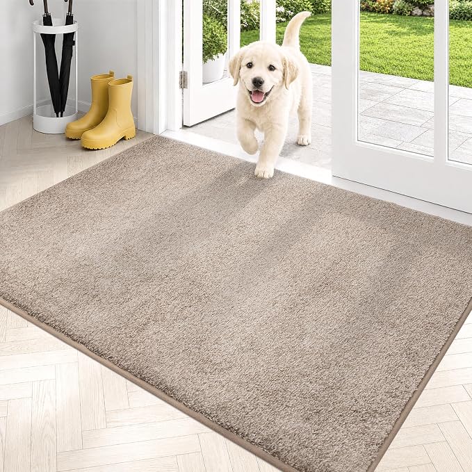PURRUGS Dirt Trapping Door Mat 31.5" x 47", Non-Slip Machine Washable Entryway Rug, Dog Doormat, Indoor Front Door Mat, Super Absorbent Entry Rug for Muddy Shoes & Paws, Taupe