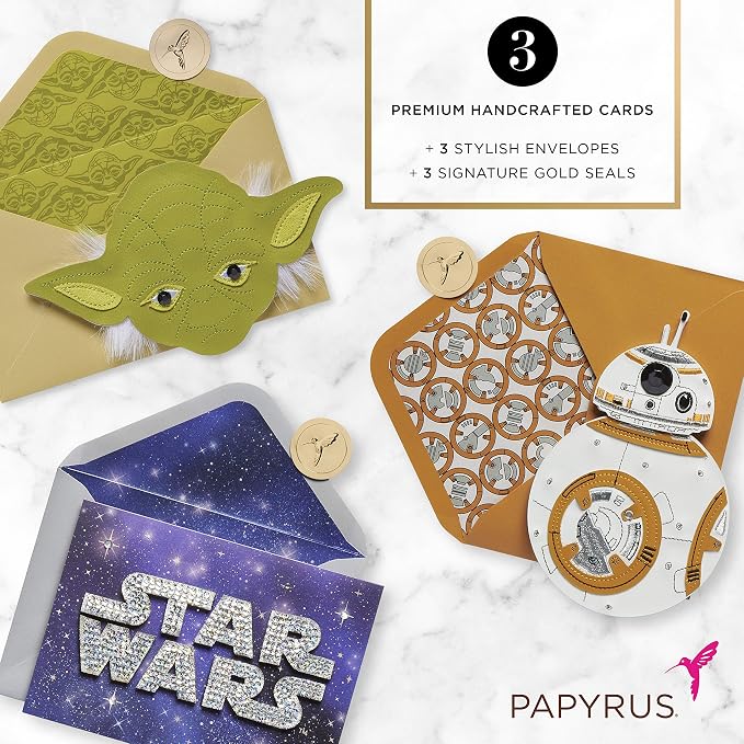 Papyrus Star Wars Birthday Card Assortment, BB-8 and Yoda (3-Count)