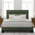 Allewie Full Size Platform Bed Frame with Fabric Upholstered Headboard and Wooden Slats Support, Fully Upholstered Mattress Foundation/No Box Spring Needed/Easy Assembly, Green