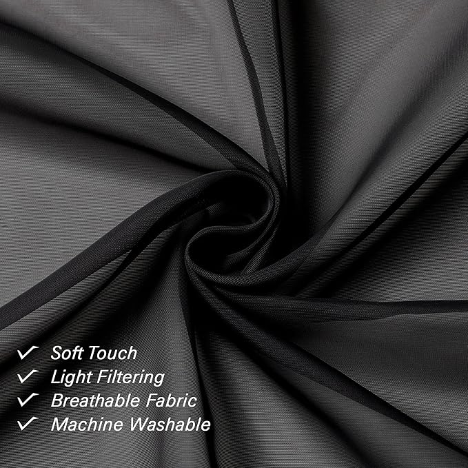 Lecloud Black Sheer Curtains 45 Inch Long 2 Panels, Short Voile Drapes - Image 3