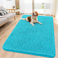 Smiry Dog Door Mat for Muddy Paws 59x32, Absorbent Dirt Trapper, Non-Slip Washable Chenille Entryway Rug for Inside Floor, Aqua Blue, Classic Solid