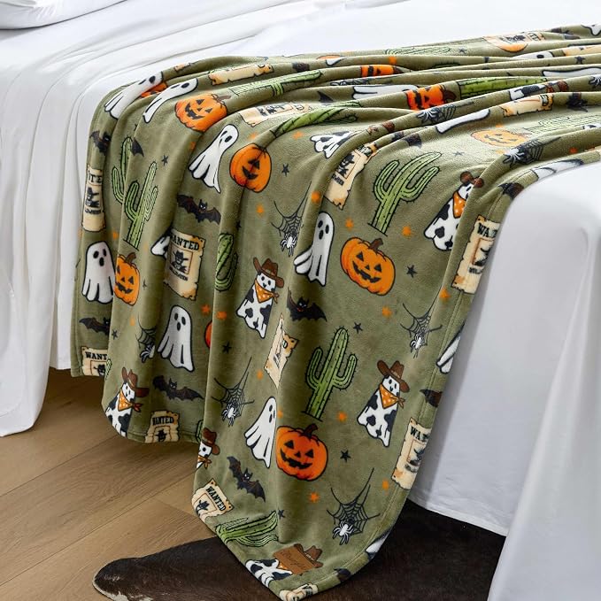 Wrangler - Throw Blanket, 50 x 70, Ultra-Soft Printed Blanket for Bed & Couch, Cozy Decorative Throw, Cute Ghosts Purple, Ghost Wanted Green
