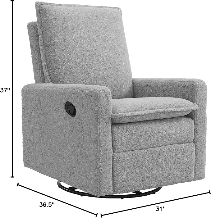 Oxford Baby Uptown Upholstered Glider Recliner Rocking Chair 360° Swivel for Nursery and Living Room - Boucle Koala Gray, Green Guard Gold Certified