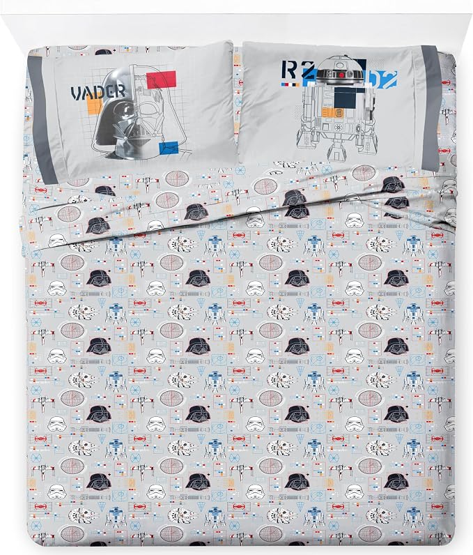 Star Wars Queen Comforter Set 7 Piece Soft Bedding for Boys, Dark Blue | Bed in a Bag, Comforter Sheets Shams Pillowcases, Official Product, Soft Microfiber, Machine Washable, Boys Gift