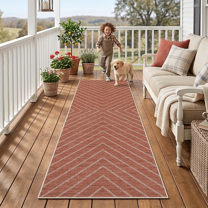 Garvee Easy Jute 2x6 Washable Kitchen Runner Rug, Non Slip Striped Rugs for Entryway Hallway, Indoor Outdoor Rug Farmhouse Modern Carpet Door Mat for Porch Bedroom Laundry Room 2'x6' Terracotta