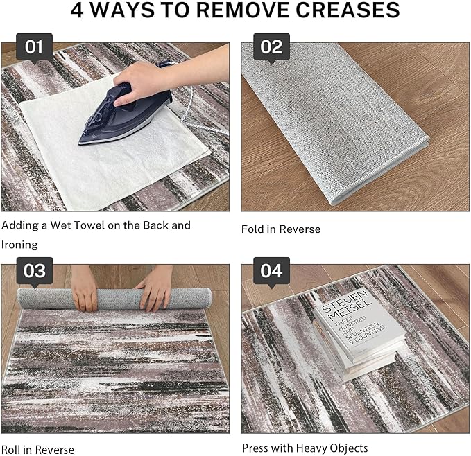 Lansny Modern Abstract Runner Rug 3x8, Dark Light Brown White Washable Kitchen Runner Non-Slip Soft Hallway Rug Runner Thin Print Faux Wool Carpet for Entryway Bedroom Laundry Room Indoor