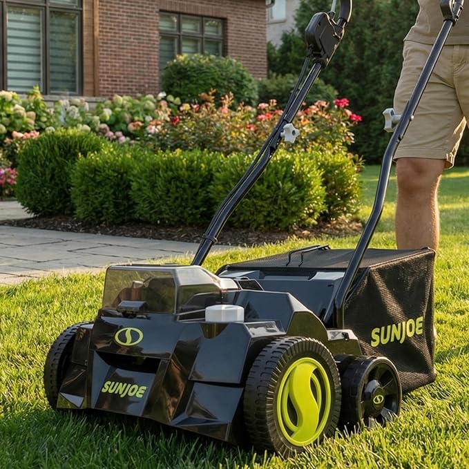 Sun Joe Cordless Scarifier & Dethatcher w/ 5 Depth Positions, 24V-X2-DTS15 | 600W Brushless Motor, 15-Inch Cutting Width - Heavy-Duty Yard Trimmer, Lawn Maintenance