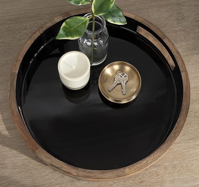 Kate and Laurel Ehrens Modern Wooden Tray, 15 inch Diameter, Natural and Black, Round Accent Tray for Farmhouse Decor