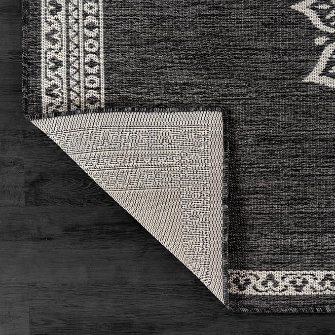 CAMILSON Outdoor Rug 10x14 Medallion Darkgray Modern Large Area Rugs for Indoor and Outdoor Patios Kitchen and Hallway Mats Washable Porch Deck Outside Carpet (Medallion Darkgray 10 x 14)