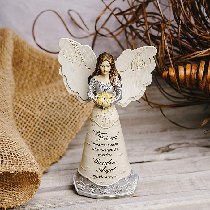 Pavilion Elements Angels Figurine - Guardian Angel Figure Display - "My Friend Wherever You Go, Whatever You Do, May This Guardian Angel Watch Over You" Printed Text, Collectibles Angel Figurines, 6"