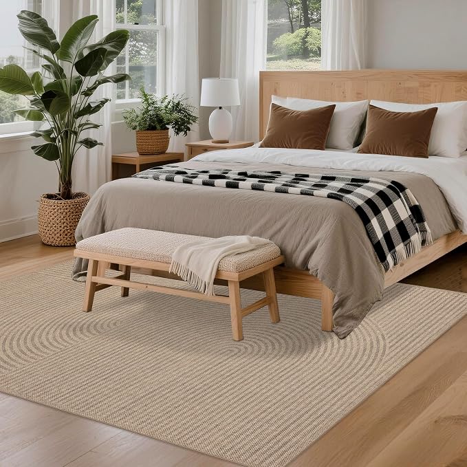Easy Jute Rug for Pet Homes: 5x7 Outdoor Rug - Swirl Curved Pattern | Washable Design Cuts Your Cleaning Time by 75% and Maintain Shape and Texture after 50 Washes