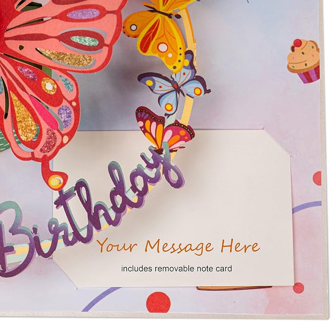 Paper Love Birthday Pop Up Cards 2 Pack - Includes 1 Birthday Butterfly and 1 Happy Birthday Cactus, For Adults or Kids -5" x 7" Cover - Includes Envelope and Note Tag