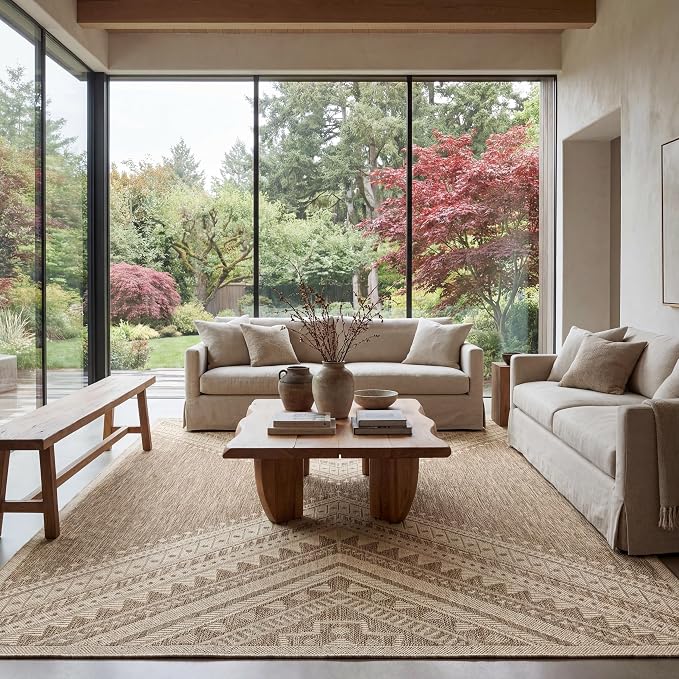 Nuloom Outdoor Performance Collection Landry Brown/Ivory, 2' x 3', Soft and Cozy, High Traffic, Stain Resistant, Easy Clean, Durable Area Rug for Indoor/Outdoor Patio, Deck, Porch, Garden, Courtyard
