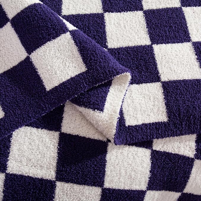 Elegant Comfort Checkered Throw Blanket, Purple Super Soft Cozy Fluffy Warm Throw Blankets for Couch, Sofa, Chair, Bed, Camping, Picnic, Travel Lightweight Bed Blanket (50" x 70")