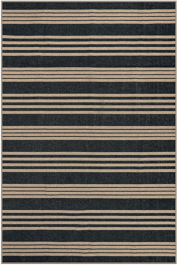Lahome Striped Easy Jute Living Room Rug, 6x9 Outdoor Area Rugs Washable | Porch Patio Rug Black, Modern Farmhouse Neutral Non Slip Stain Resistance Indoor Carpet for Dining Under Table Mudroom