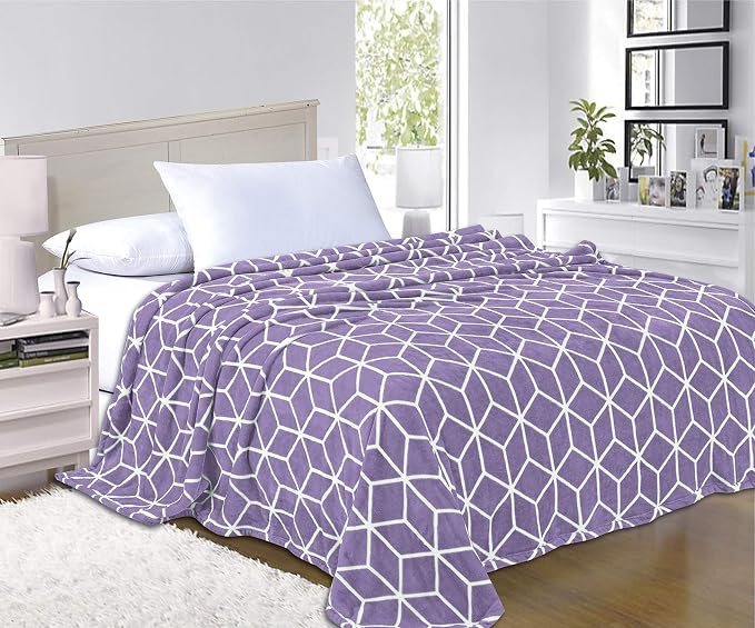 Elegant Comfort #1 Fleece Blanket on Amazon- Luxury Micro-Fleece Ultra Plush Cube Pattern - All Season Blanket, Full/Queen, Lilac/Lavender