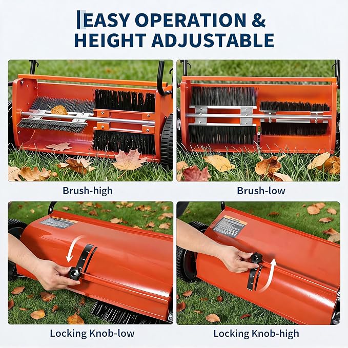 Heavy Duty 26-Inch Push Lawn Sweeper – 4 High-Speed Spinning Brushes | Durable Steel Frame, 7 Cu. Ft. Removable Bag, Walk-Behind Leaf & Grass Collector for Garden, Patio, Driveway, Outdoor –