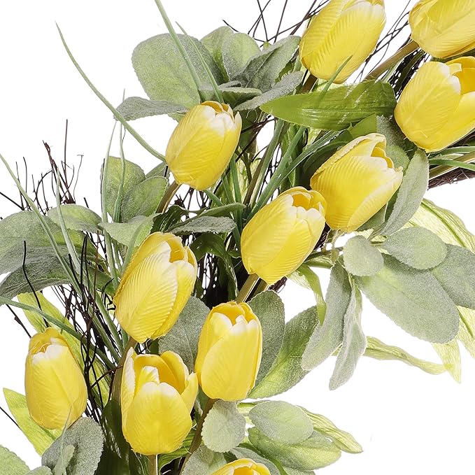 30" Artificial Tulip Floral Spring Wreath with Green Leaves