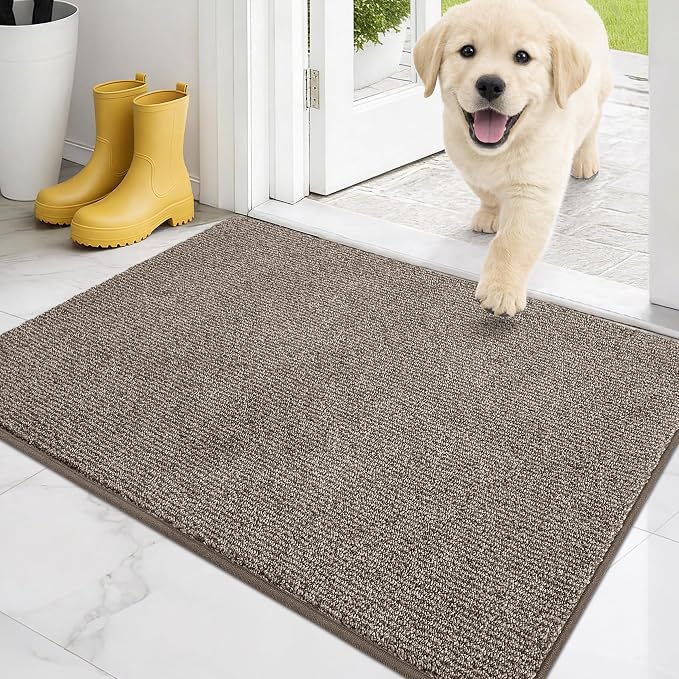 PURRUGS Dirt Trapping Door Mat 20" x 31.5", Non-Slip Machine Washable Entry Rug, Entrance Mat, Indoor Front Door Mat, Super Absorbent Entryway Rug for Muddy Shoes & Paws, Heathered Beige