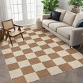 GarveeHome Checkered Easy Jute 5x7 Area Rugs for Living Room Machine Washable Non-Slip Backing Stain Resistant Modern Indoor Outdoor Rugs for Farmhouse Dining Room Patio Brown