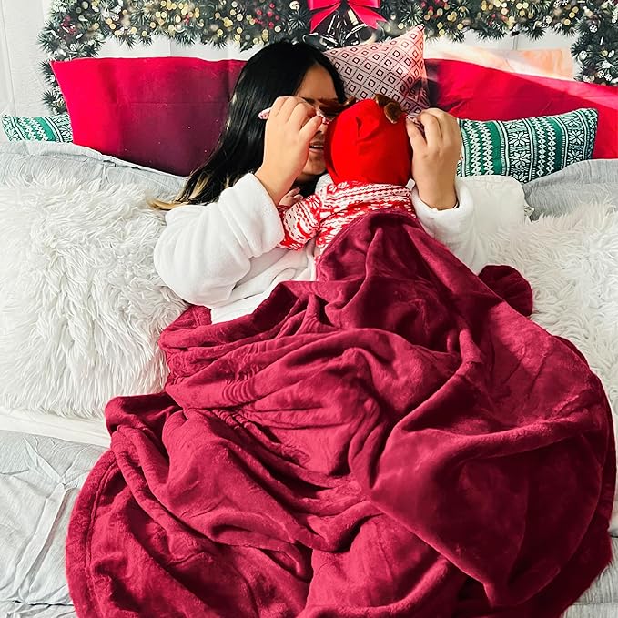 Bedsure GentleSoft Fleece Throw XL Blanket Red - 300GSM Soft Lightweight Plush Cozy Blankets for Bed, Sofa, Couch, Travel, Camping, 50x70 inches