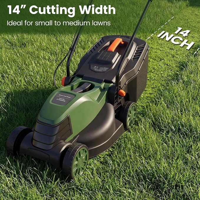 DORTALA Lawn Mower, Corded 14" Electric Push Mower, 3-Position Cutting Height Adjustment, 9.3 Gal Grass Collection Box, 12 AMP Motor, 1500W, Lightweight Walk-Behind Mower for Small Medium Yard (Green)