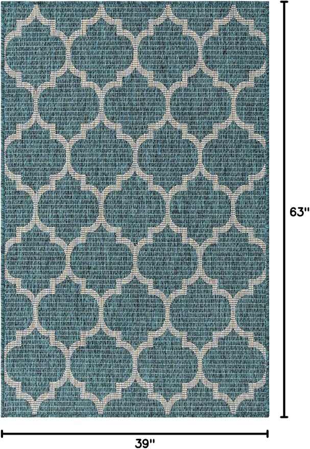 Unique Loom Outdoor Trellis Collection Area Rug (3' 3" x 5' 3" Rectangle, Teal/ Gray)