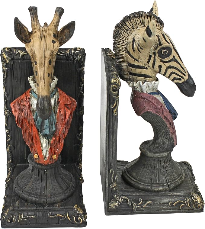 Design Toscano Serengeti Soiree Giraffe and Zebra Bookends