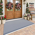 KOZYFLY 4x6 Blue and White Striped Rug Front Door Rug Woven Layered Washable Indoor Outdoor Rugs for Front Porch Kitchen Patio Farmhouse Independence Day Decor