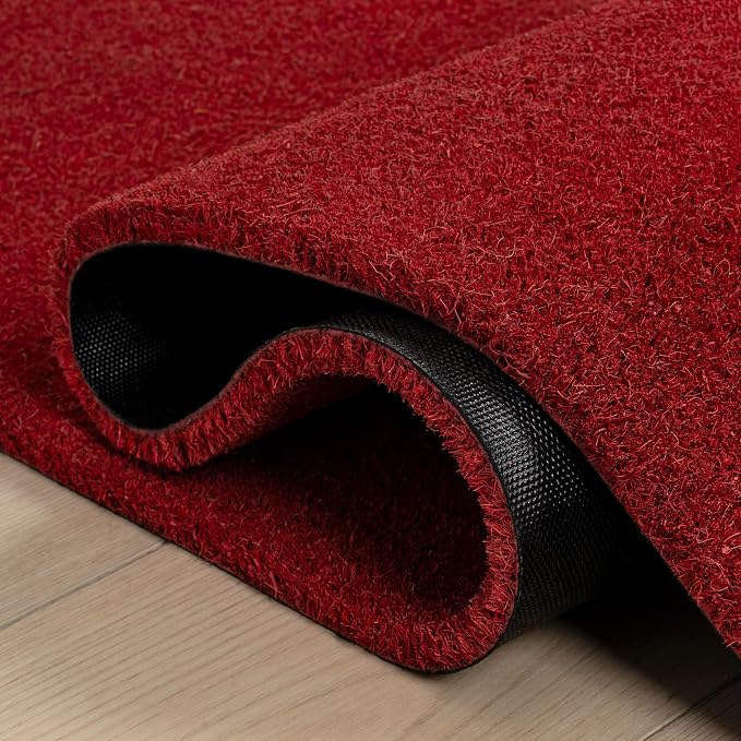 JONATHAN Y Peater Classic Casual Commercial Natural Coir Red 17 in. x 30 in. Doormat for Entrance, Front Door, Entryway CHG100E-1730