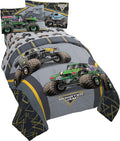 Jay franco Monster Jam MJ Life 4 Piece Twin Bed Set-Includes Reversible Comforter&Sheet Set-Bedding Features Grave Digger, Max-D, Megalodon-Super Soft Microfiber-(Official Monster Jam Product) | Grave Digger Megalodon, Bed in a Bag, Comforter Sheets Pi...
