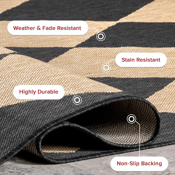 Nuloom Outdoor Performance Collection Sabina Dark Grey/Ivory, 6'7" x 9', Soft, High Traffic, Stain Resistant, Easy Clean, Durable Area Rug for Indoor/Outdoor Patio, Deck, Porch, Garden, Courtyard