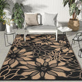 GENIMO Outdoor Rug, Waterproof Plastic Rugs for Patio, 6'x9' Walnut Black | Outside Larger Leaf Carpet Mat for Porch Decor, Deck, Balcony, Camping, RV, Backyard, Picnic, Beach, Reversible, Foldable