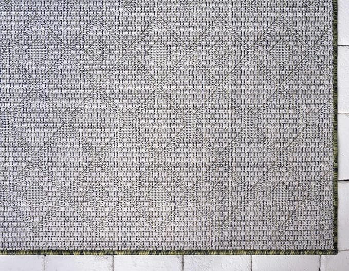 Unique Loom Outdoor Trellis Collection Area Rug - Tribal Trellis (9' x 12' Rectangle, Green/ Natural)