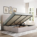 Allewie King Size Lift Up Hydraulic Storage Bed Frame Light Beige | Modern Wingback Headboard, Hydraulic Support Storage, No Box Spring Needed