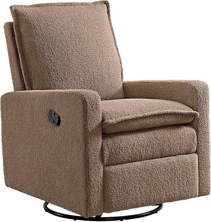 Oxford Baby Uptown Upholstered Glider Recliner Rocking Chair 360° Swivel for Nursery and Living Room - Teddy Brown, Green Guard Gold Certified