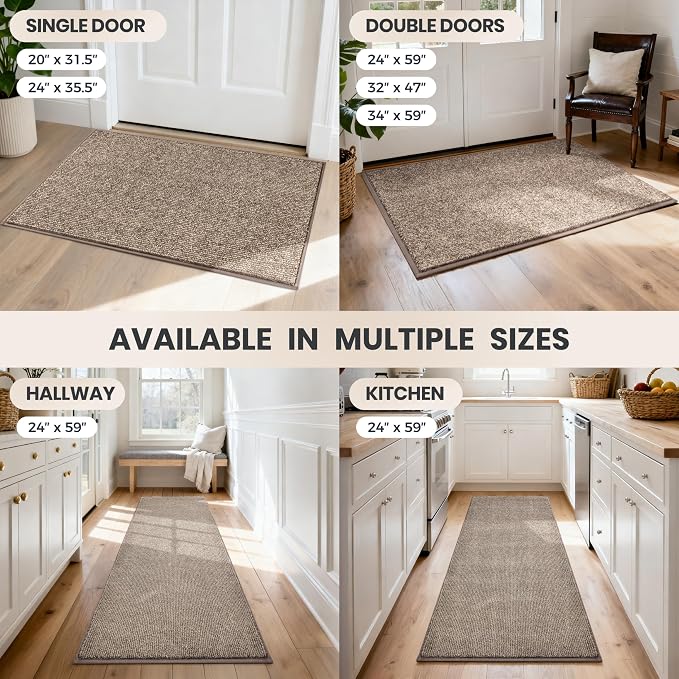 PURRUGS Dirt Trapping Door Mat 32" x 47", Non-Slip Machine Washable Entry Rug, Entrance Mat, Indoor Front Door Mat, Super Absorbent Entryway Rug for Muddy Shoes & Paws, Heathered Beige