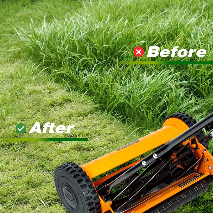 Walensee 16-Inch Manual Lawn Mower, 5-Blade Push Reel, 4 Heights | Precision-Ground Alloy-Steel Blades Make Clean Scissor-Like Cuts, With Quiet Cordless Operation For Small Lawns