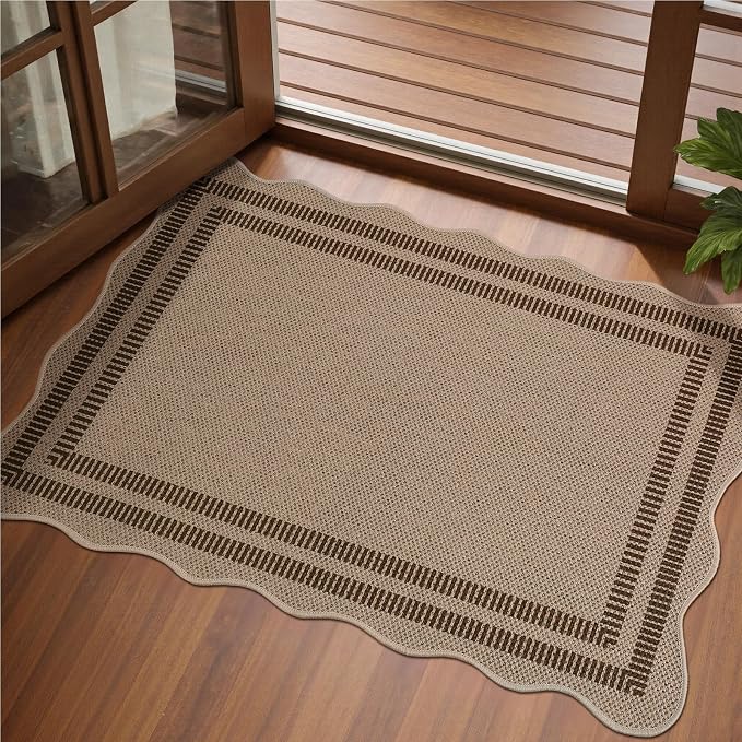 EDIMENS Easy Jute Rug Entryway Rug, 2x3 Front Door Mat Small Entryway Non-Slip Washable Area Rug, Low Pile Black Indoor Outdoor Farmhouse Scalloped Doormat for Entrance Entry Porch Doorway