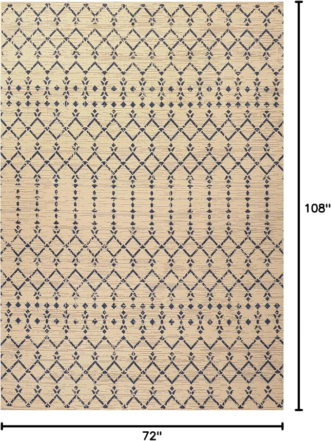 JONATHAN Y Moroccan Geometric Indoor Outdoor Area Rug 6X9 Beige/Navy, Ourika Textured Weave for Backyard, Patio, Porch, Easy-Cleaning, High Traffic, Pet-Friendly, Non-Shedding (SMB108H-6)