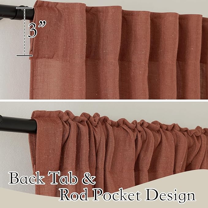 RYB HOME Semi Sheer Linen Blend Curtains 63 inch Length, Light Filtering Semi - Image 2
