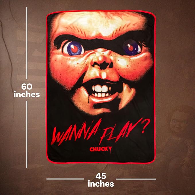 Silver Buffalo Chucky Wanna Play, Fleece Throw Blanket, 45x60in | Soft and Cozy, 180 GSM