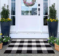 Buffalo Plaid Door Mats Outdoor 24''X35'' Black and White Layered Doormat Cotton Woven Washable Halloween Porch Mat for Welcome Door Mat Entryway Bedroom Living Room