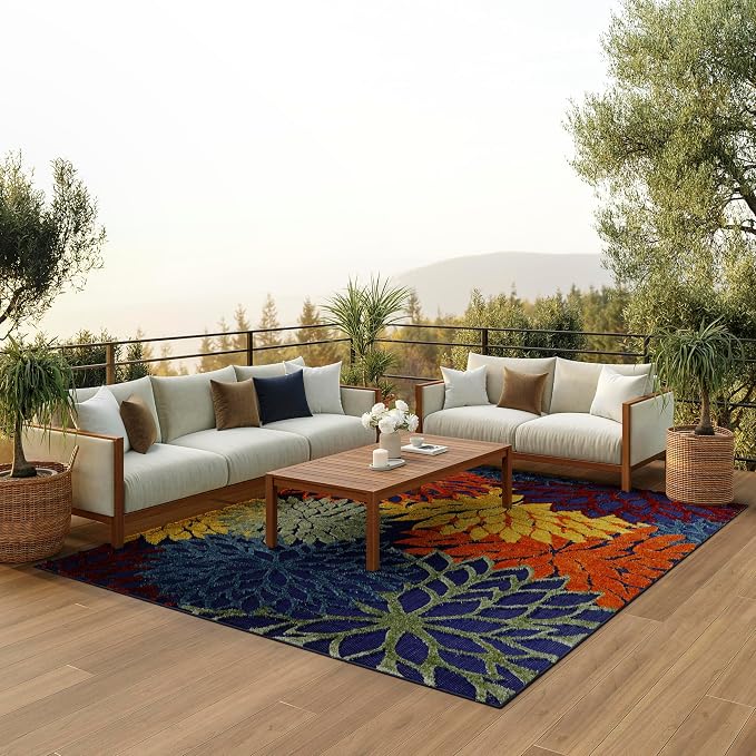 Nourison Home Aloha Navy Multicolor 6' x 9' Area Rug - Easy Clean, Non Shedding, Bed Room, Living Room, Dining Room, Kitchen (6' x 9')