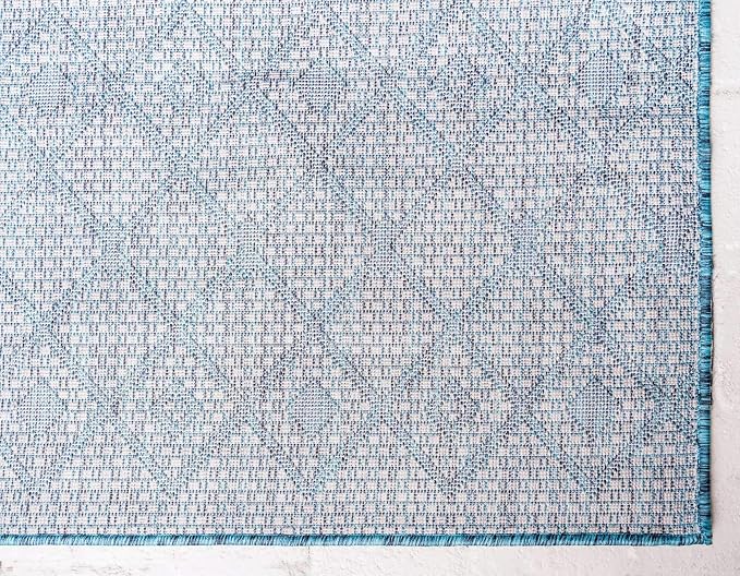 Unique Loom Outdoor Trellis Collection Area Rug - Tribal Trellis (3' 3" x 5' 3" Rectangle, Teal/ Ivory)